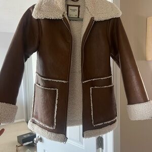 Abercrombie & Fitch Brown Kids Faux Shearling Peacoat with Cream Trim